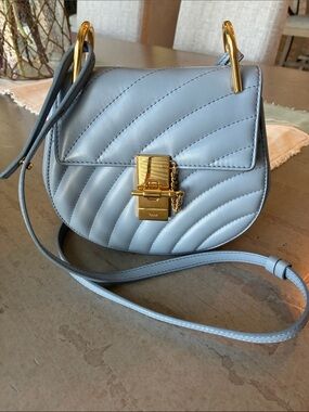Chloe Light Blue Quilted Leather  Drew Bijou Crossbody with Gold Hardware